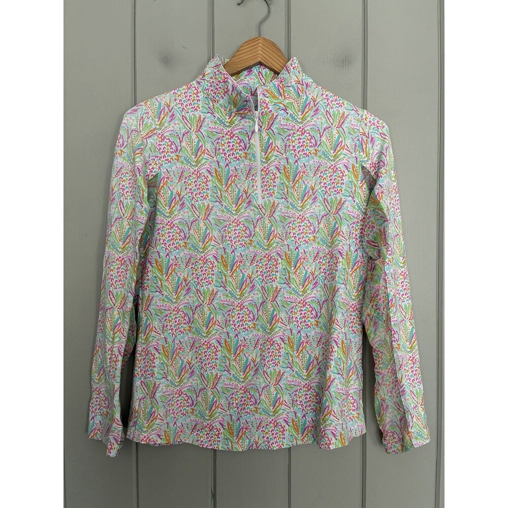 Ibkul Top S Small Pineapple Print UPF 50 Quarter Zip Sun Shirt Long Sleeve